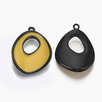Alloy Enamel Pendants, Oval, Gold, 21.5x16x3.5mm, Hole: 1mm