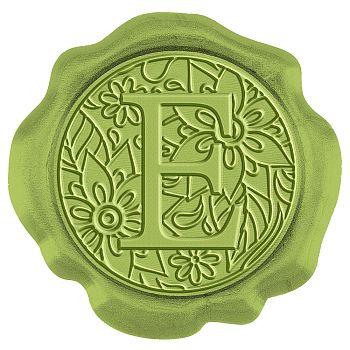 CRASPIRE 50Pcs Adhesive Wax Seal Stickers, Envelope Seal Decoration, for Craft Scrapbook DIY Gift, with Letter Pattern, Yellow Green, Letter.E, 30mm