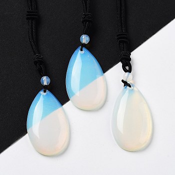 Synthetic Opalite Pendant Necklace with Nylon Cord for Women, Teardrop, 27.76~27.95 inch(70.5~71cm)