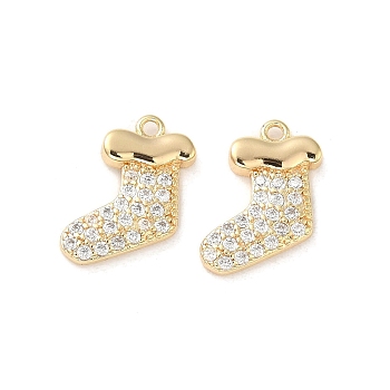 Brass Micro Pave Cubic Zirconia Pendants, Socks, Real 18K Gold Plated, 13x11x2mm, Hole: 1.2mm
