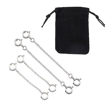 4Pcs 2 Styles Sterling Silver Chain Extender, End Chains with Spring Ring Clasps, with 925 Stamp, Silver, 29~49mm, 2pcs/style