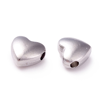 304 Stainless Steel Beads, Heart, Stainless Steel Color, 7x7.5x4mm, Hole: 1.5mm