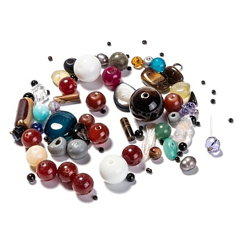 Mixed Beads Kits, Natural & Synthetic Gemstone Beads, Glass Beads, Glass Seed Beads, Pearl Beads, Mixed Shapes, Mixed Color, 2~20mm, Hole: 0.5~2mm