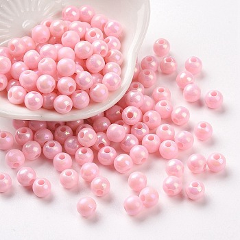 Opaque Acrylic Beads, AB Color Plated, Round, Pearl Pink, 6x5mm, Hole: 1.8mm, about 4400pcs/500g