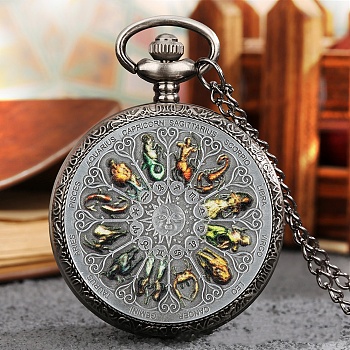 Constellation Alloy Quartz Watches with Plastic, Pocket Watch Pendant Necklace, Antique Silver, 31-1/2 inch(80cm)