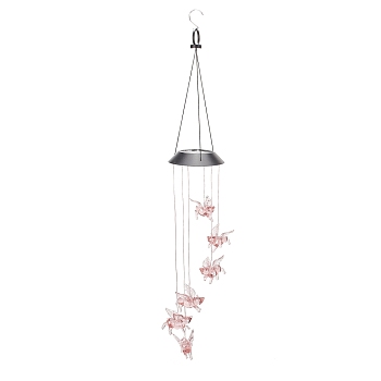 LED Solar Powered Flying Pig Wind Chime, Waterproof, with Resin and Iron Findings, for Outdoor, Garden, Yard, Festival Decoration, Pink, 76cm