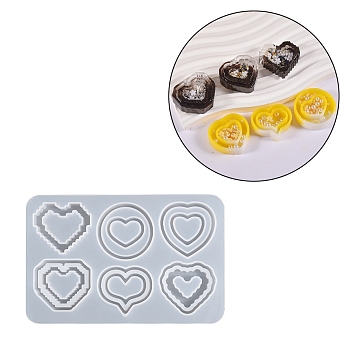 Heart DIY Silicone Quicksand Molds, Resin Casting Molds, for UV Resin, Epoxy Resin Jewelry Making, Heart Pattern, 90x140x11mm, Inner Diameter: 31~39x38~39mm