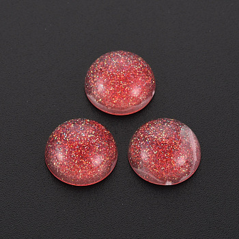 Transparent Acrylic Cabochons, with Glitter Powder, Half Round, Red, 12x6mm
