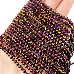 Transparent Electroplate Glass Beads Strands, Full Plated, Faceted, Bicone, Purple Plated, 3.5~3.8x3mm, Hole: 0.8mm, about 107~110pcs/strand, 32.5~34cm(EGLA-A039-T3mm-UA04)