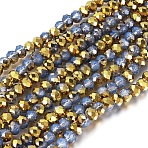 Electroplate Glass Beads Strands, Imitation Jade, Half Golden Plated, Faceted, Rondelle, Light Sky Blue, 8x6mm, Hole: 1mm, about 60~62pcs/strand, 39~40cm(EGLA-A034-J8mm-O01)