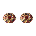 2Pcs Handmade Tibetan Style Beads, with Brass Findings and Synthetic Turquoise, Rondelle, Antique Golden, Dark Red, 17.5~18.5x15~15.5mm, Hole: 1.8~2mm(KK-TA0008-43)