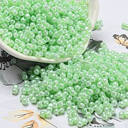 Glass Seed Beads, Opaque Colours Luster, Peanut, Light Green, 6x3x3mm, Hole: 1.2mm, about 6250pcs/pound(SEED-K009-02B-13)