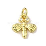 Brass Micro Pave Clear Cubic Zirconia Charms, Real 18K Gold Plated, Dragonfly, 11x10.5x2mm, Hole: 3mm(KK-M283-26A-01)