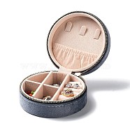 Rpund Velvet Jewelry Storage Zipper Boxes, Portable Travel Jewelry Organizer Case for Rings, Earrings, Necklaces, Bracelets Storage, Gray, 10x10x5cm(PW-WG25899-12)