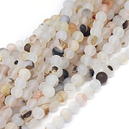 Natural Dendritic Agate Beads Strands, Frosted, Round, 8~8.5mm, Hole: 0.7mm, about 48 pcs/Strand, 15.35 inch(39 cm)(X-G-D0005-21-8mm)