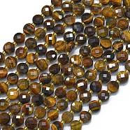 Natural Yellow Tiger Eye Beads Strands, with Seed Beads, Faceted, Flat Round, 6~6.5x4mm, Hole: 1mm, about 50pcs/strand, 15.35''(39cm)(G-K389-B51-01)