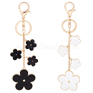 WADORN 2Pcs 2 Colos Alloy Enamel Keychain, with Iron Findings, Flower, Light Gold, Mixed Color, 19.5cm, 1pc/color(KEYC-WR0001-16)