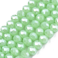 Electroplate Glass Beads Strands, Imitation Jade Beads, Pearl Luster Plated, Faceted, Rondelle, Light Green, 3.5x3mm, Hole: 0.4mm, about 113~115pcs/strand, 32~33cm(EGLA-A034-J3mm-A05)