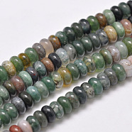 Natural Indian Agate Beads Strands, Rondelle, Dark Green, 6x4mm, Hole: 1mm, about 95~96pcs/strand, 15.1 inch(G-F349-01-6x4mm)