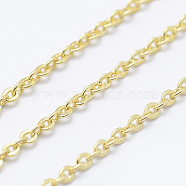 3.28 Feet Brass Cable Chains, Soldered, Long-Lasting Plated, Flat Oval, Cadmium Free & Lead Free, Real 18K Gold Plated, 1.5mm, Link: 2x1.5mm(X-CHC-K004-02G)