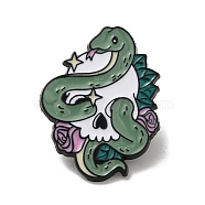Enamel Pin, Alloy Brooch for Backpack Clothes, Snake, Dark Sea Green, 30x22x1.5mm(JEWB-H021-02EB-04)