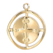 Stainless Steel Pendants, Flat Round with Cross, Golden, 17x14mm, Hole: 1mm(RELI-PW0002-04G)