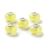 Pearlized Resin European Beads, Faceted Rondelle Large Hole Beads, with Platinum Tone Alloy Double Cores, Yellow, 13.5x9mm, Hole: 5mm(RESI-M001-01E)