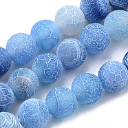 Natural Weathered Agate Beads Strands, Frosted, Dyed, Round, Deep Sky Blue, 8mm, Hole: 1mm, about 47pcs/strand, 15.7 inch(G-S259-05C-8mm)