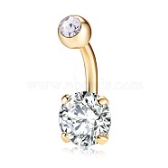 Piercing Jewelry, Brass Cubic Zirconia Navel Ring, Belly Rings, with 304 Stainless Steel Bar, Lead Free & Cadmium Free, Real 18K Gold Plated, Flat Round, Clear, 21x8mm, Bar: 15 Gauge(1.5mm), Bar Length: 3/8"(10mm)(AJEW-EE0006-24F)