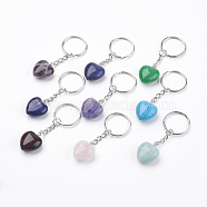 Natural & Synthetic Gemstone Keychain, with Platinum Iron Findings, Heart, 72mm(KEYC-F019-02)