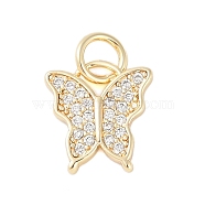 Rack Plating Brass Micro Pave Clear Cubic Zirconia Charms, with Jump Rings, Long-Lasting Plated, Lead Free & Cadmium Free, Butterfly, Real 18K Gold Plated, 11x10x1.5mm, Hole: 3mm(KK-Z060-05G-02)