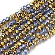 Electroplate Glass Beads Strands, Imitation Jade, Half Golden Plated, Faceted, Rondelle, Light Sky Blue, 8x6mm, Hole: 1mm, about 63~65pcs/strand, 39~40cm(EGLA-A034-J8mm-O01)