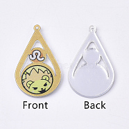 Acrylic Pendants, PVC Printed on the Front, Film and Mirror Effect on the Back, teardrop, with Constellation, Leo, Leo, 29.5x18x2mm, Hole: 1.5mm(X-OACR-S035-16K)