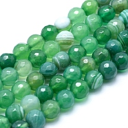 Natural Striped Agate/Banded Agate Beads, Dyed, Faceted Round, Medium Spring Green, 16mm, Hole: 1.5mm, about 25pcs/strand, 15.1 inch(38.5cm)(G-J371-11-16mm)