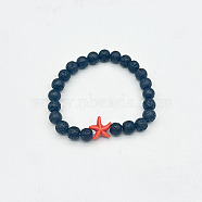 Men's Yoga Jewelry, Natural Lava Rock Round Beads Stretch Bracelets, Starfish, Dark Orange(BK0782-10)