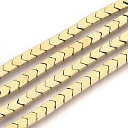 Electroplate Non-magnetic Synthetic Hematite Beads Strands, Arrow/Chevron, Light Gold Plated, 6x4x2mm, Hole: 1mm, about 97pcs/strand, 15.7 inch(G-Q486-69F)