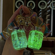 Acrylic Luminous Into Oil Canister Pendant Keychains, Floating Quicksand Keychains, Glow in the Dark, Light Cyan, Tank: 50x35mm(LUMI-PW0004-018B)