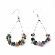 Dangle Earrings, with Natural Indian Agate Chips, Platinum Plated Brass Earring Hooks and teardrop, Pendants, 71~75mm, Pendant: 53.5~59mm, Pin: 0.5mm(EJEW-E255-B03)