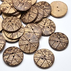 2 Holes Flat Round Coconut Sewing Buttons, Coconut Brown, 30x5~6mm, Hole: 1mm(BUTT-O008-05)