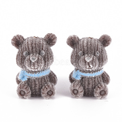 Flocky Plastic Beads, Half Drilled Beads, Bear, Gray, 22.5x16.5x16.5mm, Hole: 1.4mm(KY-Q056-023A)