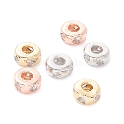 Brass Micro Pave Clear Cubic Zirconia Beads, Long-Lasting Plated, Cadmium Free & Lead Free, Rondelle with Heart, Mixed Color, 8x4mm, Hole: 3.3mm(ZIRC-P091-01A-RS)