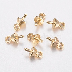 304 Stainless Steel Cup Pearl Peg Bails Pin Pendants, For Half Drilled Beads, Golden, 7x4mm, Hole: 1.2mm, Pin: 1mm(STAS-H436-16)
