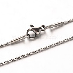 304 Stainless Steel Snake Chain Necklaces, with Lobster Claw Clasps, Stainless Steel Color, 19.7 inch(50cm), 1mm(NJEW-M124-11P)