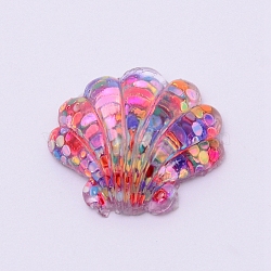Transparent Flatback Resin Cabochons Accessories, Colorful Gilitter Sequin, For Resin Jewelry Making, Shell Shape, Colorful, 19x21.5x8mm(RESI-WH0009-82)