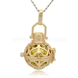 Golden Tone Brass Hollow Round Cage Pendants, with No Hole Spray Painted Brass Round Beads, Dark Khaki, 33x24x21mm, Hole: 3x8mm(KK-J235-05G)