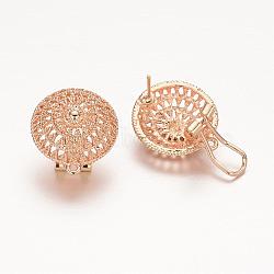 Half Round Alloy Stud Earring Findings, French Clip Earrings, with Loop, Long-Lasting Plated, 23x21mm, Hole: 2mm, Pin: 1mm(PALLOY-E425-20KCG)