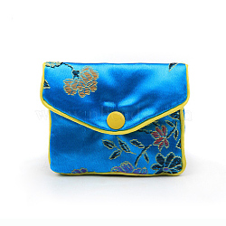 Chinese Style Rectangle Cloth Zipper Pouches, with Flower Pattern and Snap Button, Dodger Blue, 6.5x7.5cm(CON-PW0001-091A-05)