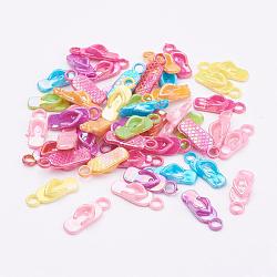 Opaque AB Color Acrylic Flip Flops Pendants, Mixed Color, 22x8x4mm, Hole: 3mm, about 1680pcs/500g(SACR-R697-M11)