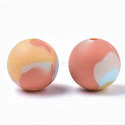 Tri-color Food Grade Eco-Friendly Silicone Beads, Chewing Beads For Teethers, DIY Nursing Necklaces Making, Round, Cyan, 15mm, Hole: 2mm(X-SIL-T056-02b-03)