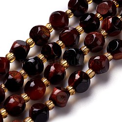 Natural Red Tiger Eye Beads Strand, with Seed Beads, Six Sided Celestial Dice, 10~10.5x10~10.5x10~10.5mm, Hole: 0.5mm, about 16pcs/strand, 7.97''(20.25cm)(G-M367-19B)
